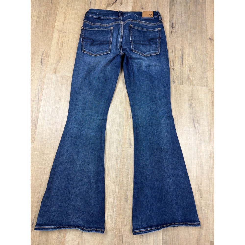 Y2K Low Rise American Eagle Boho Artist Flare Jeans Womens 4 Short Super Stretch - Picture 3 of 8